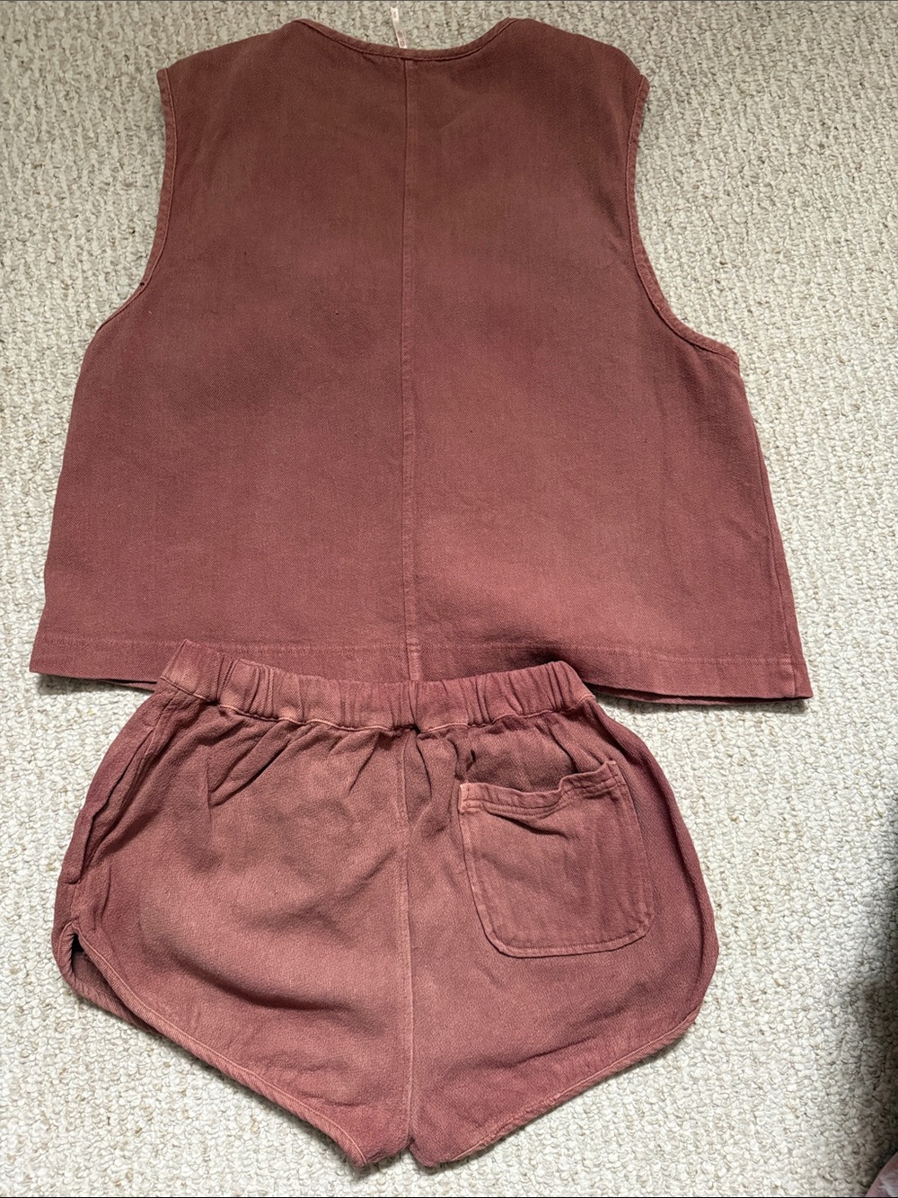 Free People Mauve Sleeveless Button Front Top + Drawstring Shorts Set - Picture 3 of 4